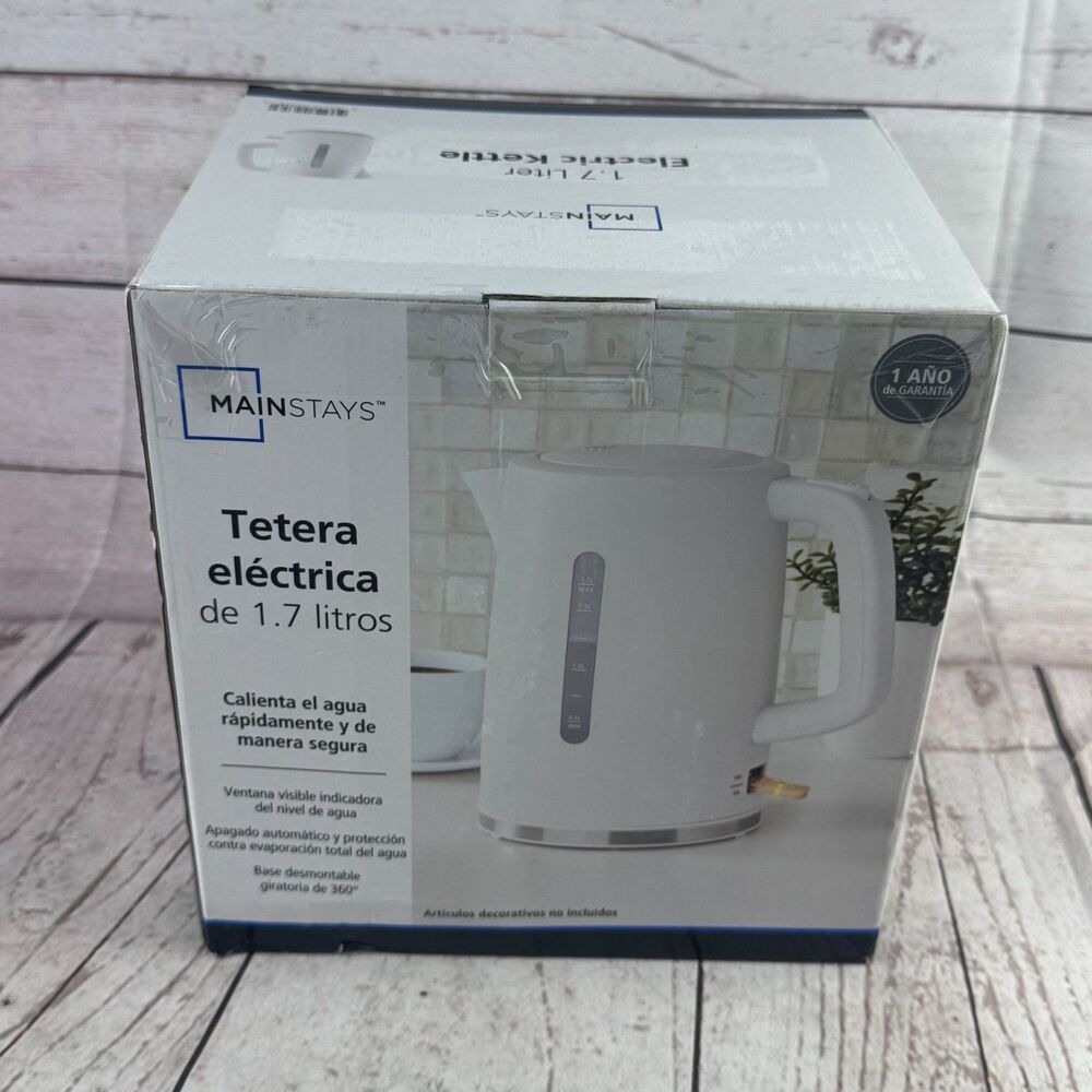 Mainstays 1.7L Plastic Electric Kettle Bright White Model MS8400778514-3